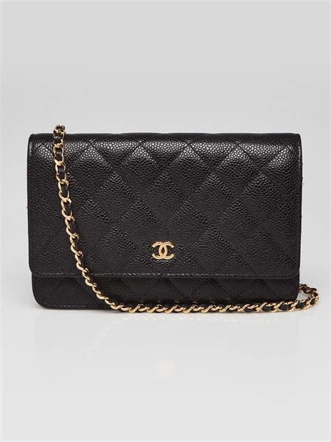 Black Quilted Caviar Leather Classic WOC Clutch .